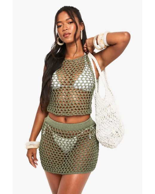 Minifalda De Croché Boohoo de color Green