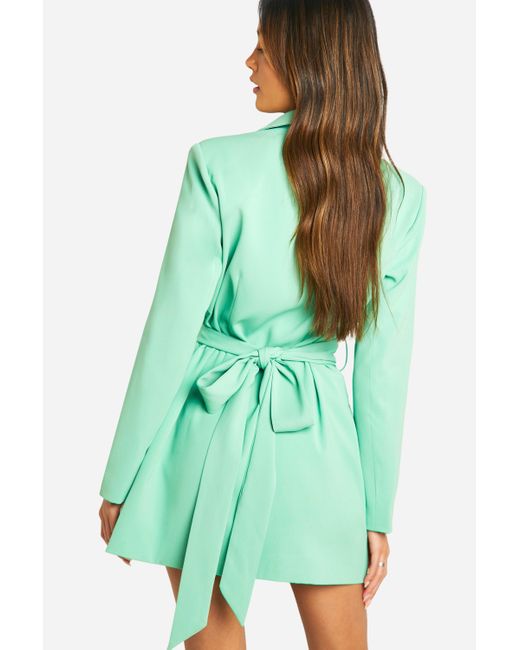 Boohoo Green Obi Tie Waist Tailored Blazer Dress