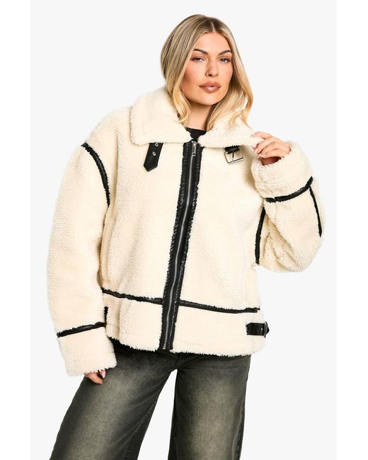 Boohoo Natural Borg Oversized Aviator Jacket
