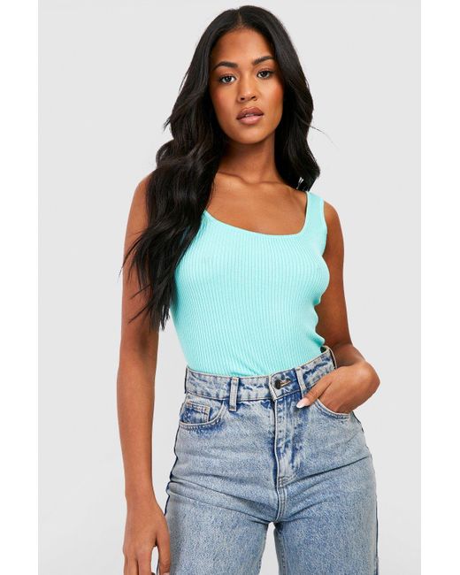 Boohoo Tall Square Neck Rib Knit Crop Top in White | Lyst