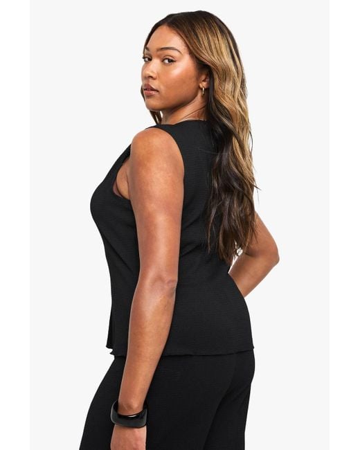 Boohoo Black Plus Button Down Crinkle Waistcoat