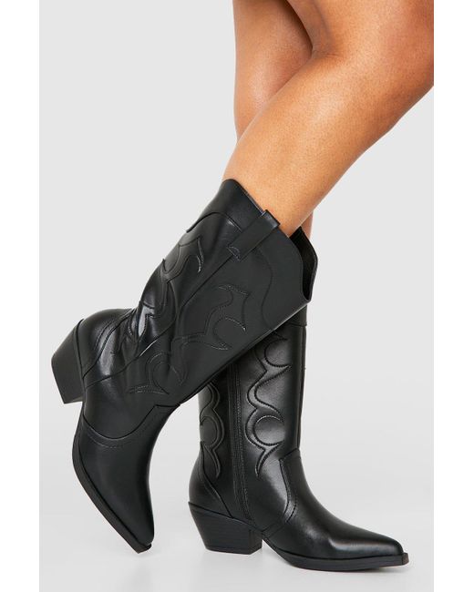 Boohoo All Black Panel Low Cowboy Boots | Lyst