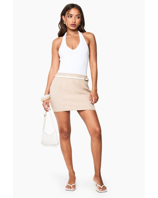 Minifalda Efecto Lino Boohoo de color White