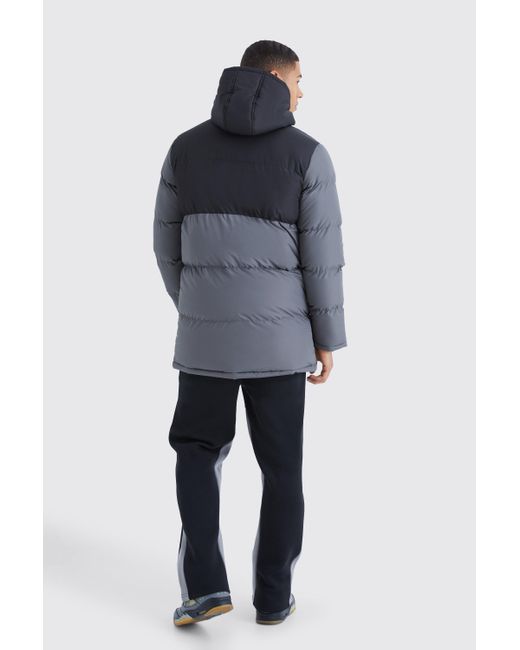 BoohooMAN Blue Colour Block Hooded Puffer Parka for men