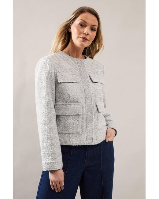 Wallis Gray Boxy Fit Collarless Jacket