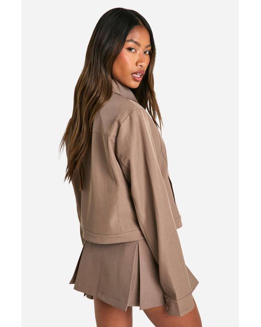 Boohoo Brown Tailored Collared Bomber Jacket