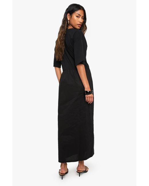 Boohoo Women's Black Jersey Cotton Mix Smock Dress maxi dresses