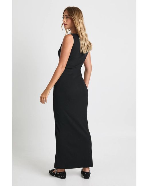 Boohoo Black Basic Rib Notch Maxi Dress