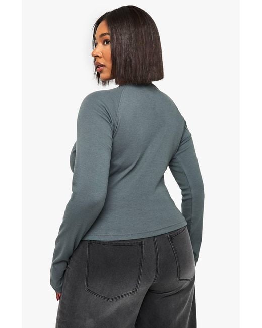 Boohoo Blue Plus Button Down Long Sleeve Top