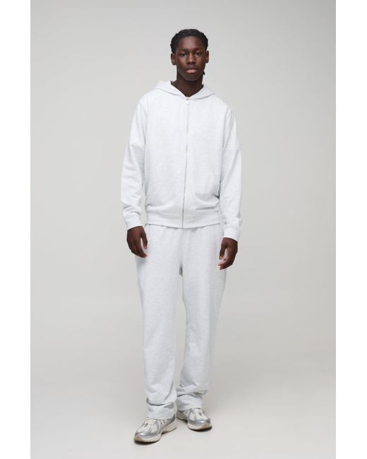 BoohooMAN Blue 260gsm Loopback Basic Regular Fit Zip Through Hoodie And Straight Leg Jogger Set for men