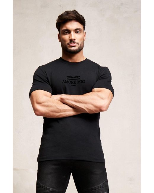 BoohooMAN Muscle Fit Amore Flock Print Tshirt in Black for Men Lyst