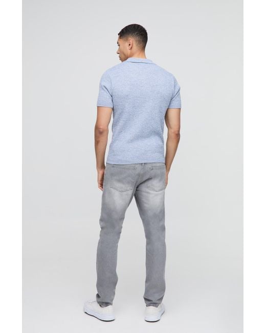 Boohoo Blue Muscle Fit Zip Neck Colour Twist Knitted Polo