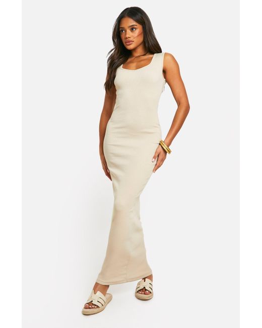 Boohoo White Basic Rib Sweetheart Neck Maxi Dress