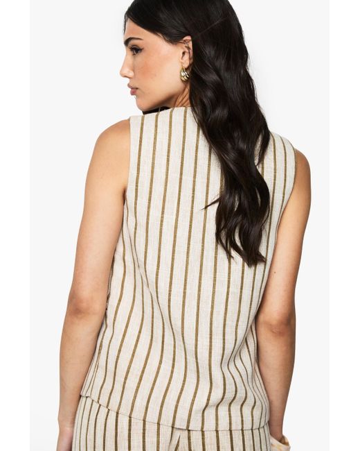 Boohoo White Tailored Pinstripe Linen Look Button Waistcoat
