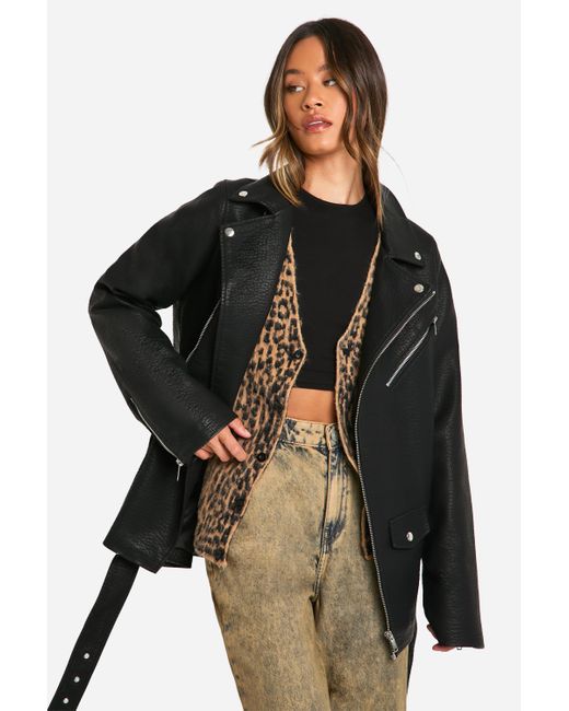 Boohoo Black Tall Ultimate Oversized Faux Leather Biker Jacket
