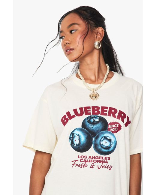 Camiseta Oversize Con Estampado De Arándanos Boohoo de color White