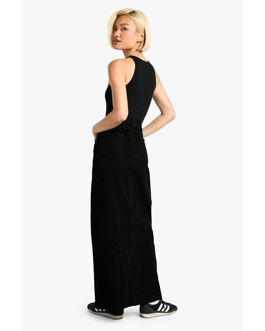 Split Front Plus Boohoo Basic Split Front Denim Maxi Skirt in Black | Lyst