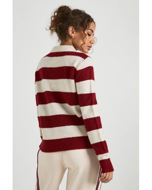 Boohoo Red Super Soft Knitted Oversized Stripe Sweater