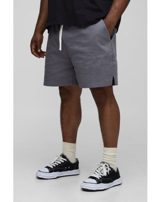 BoohooMAN Black Plus Elasticated Waist Baggy Fit Split Hem Shorts for men