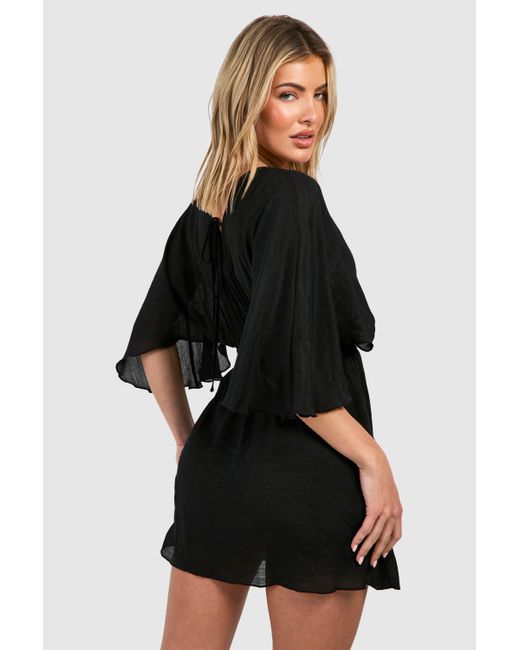 Boohoo Black Linen Look Cover-up Beach Dress