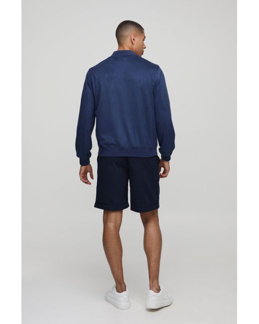 BoohooMAN Bomberjacke aus Wildleder-Imitat in Blue für Herren