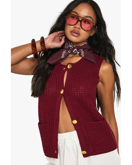 Boohoo Red Button Detail Knitted Waistcoat