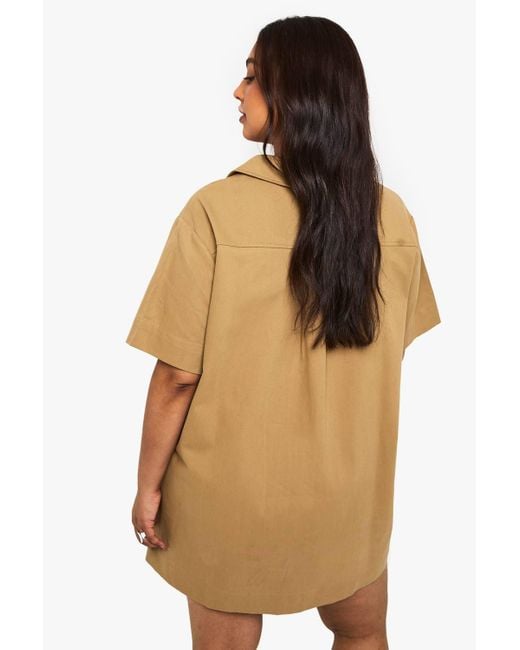 Boohoo Brown Plus Collared Twill Shift Dress