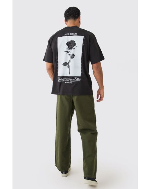 BoohooMAN Oversize T-Shirt mit Rosen-Print in Black für Herren