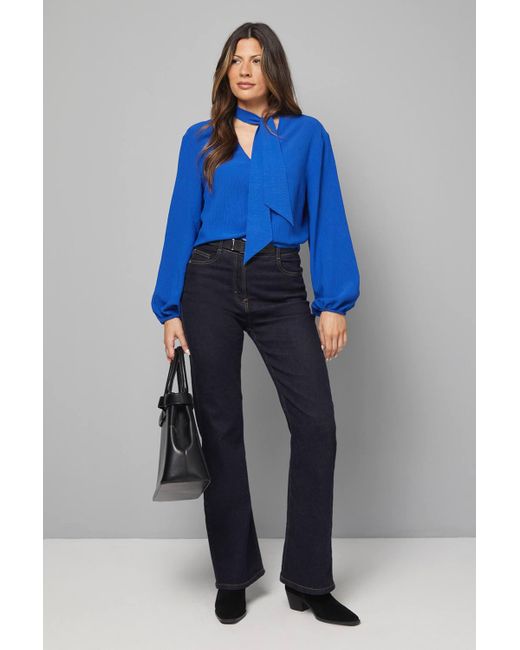 Wallis Blue Tie Neck Woven Blouse