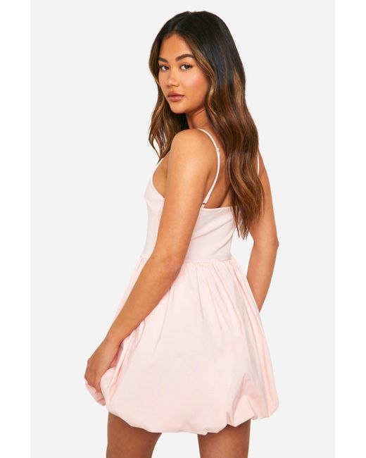 Boohoo Pink Puffball Skirt Bengaline Mini Dress