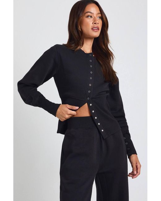 Boohoo Blue Tall Deep Hem Popper Bomber Sweatshirt Tracksuit