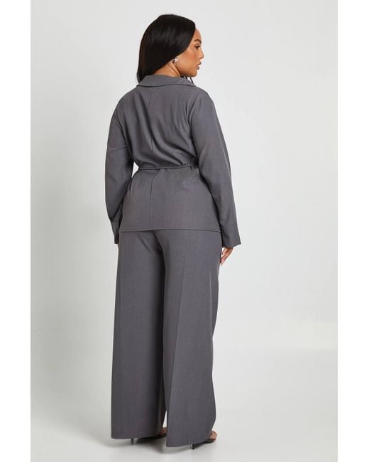Boohoo Gray Plus Woven Pleated Wide Leg Trouser