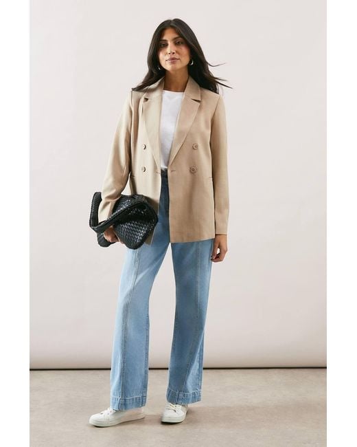 Wallis Natural Double Breasted Collared Blazer