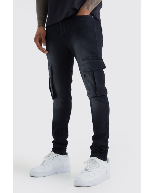 BoohooMAN Blue Super Skinny Stretch Cargo Jeans for men