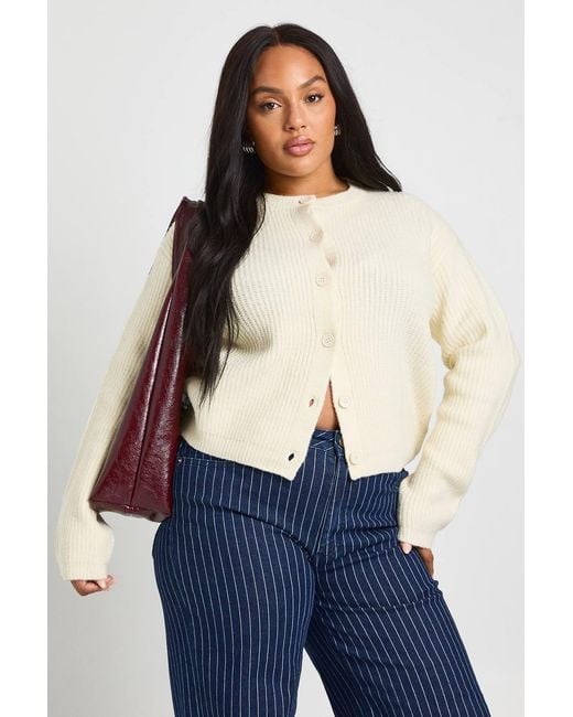 Boohoo Blue Plus Rib Button Down Knit Cardigan