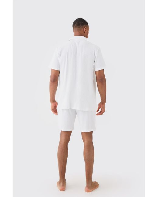 BoohooMAN Waffle Lounge Shirt & Short Set In White for men