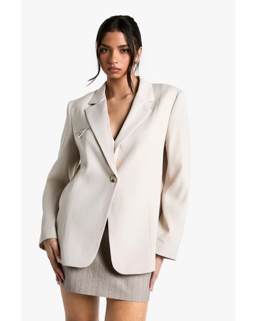 Boohoo Natural Woven Oversized Tailored Shoulder Pad Blazer