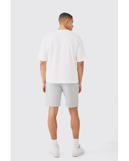 BoohooMAN White Man Signature Loose Fit Mid Length Shorts for men
