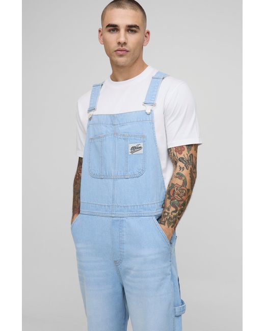 BoohooMAN Lockere Denim-Latzhose in Blue für Herren