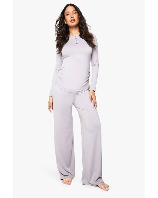 Boohoo Gray Maternity Button Down Nursing Lounge Set