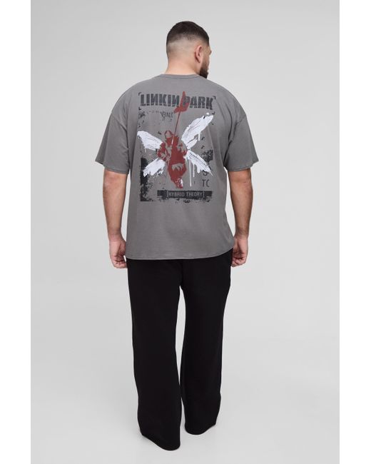 Camiseta Plus Oversize Con Lavado A La Piedra Y Estampado De Linkin Park BoohooMAN de color Gray