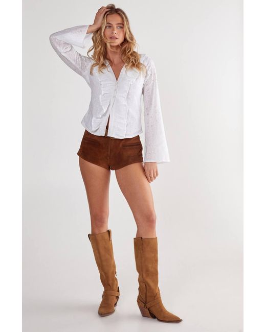 Nasty Gal White Broderie Ruffle Button Top