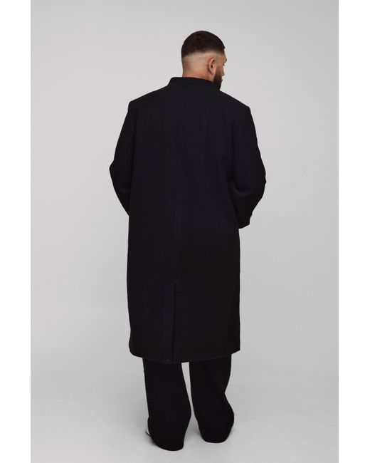 Boohoo Black Plus Oversized Boxy Double Breasted Collarless Overcoat