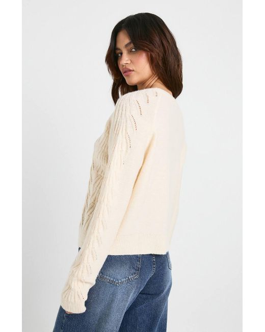 Boohoo Blue Pointelle Detail Tie Front Knitted Cardigan