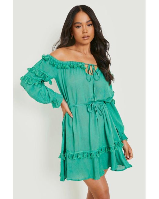 Boohoo Petite Cheesecloth Tassel Skater 