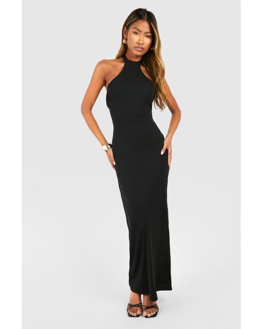 Halter Rib Maxi Dress Boohoo de color Black