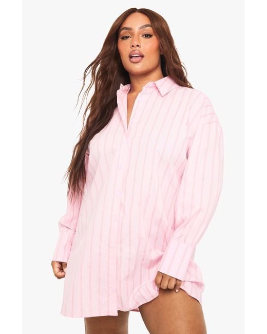 Boohoo Pink Plus Stripe Oversized Shirt Dress