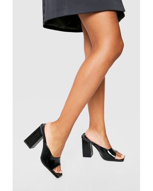 Boohoo Wide Fit Extreme Block Heeled Mules in Black | Lyst