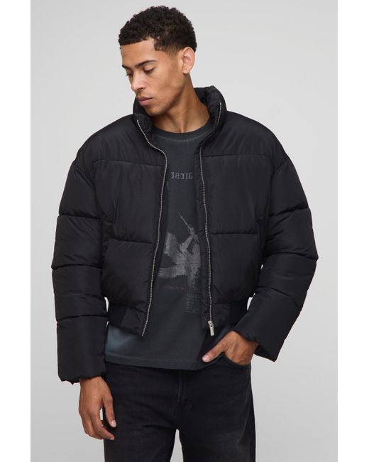 BoohooMAN Gray Boxy Funnel Neck Bomber Hem Puffer Jacket for men