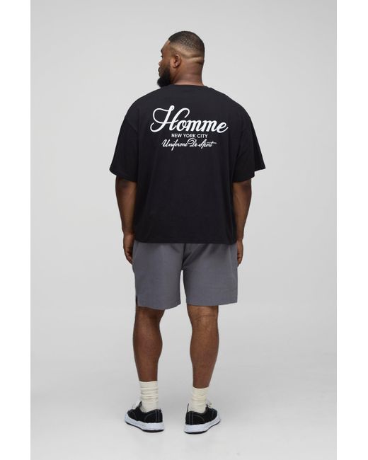 BoohooMAN Black Plus Elasticated Waist Baggy Fit Split Hem Shorts for men